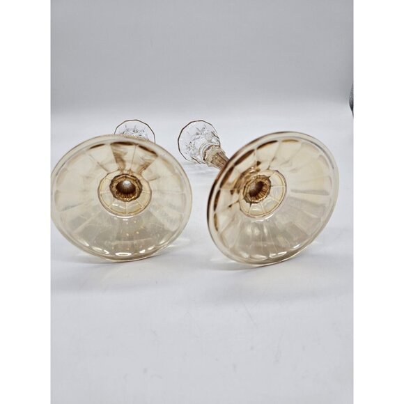 Elegant Yellow And Clear Pair Crystal Candlestick Holders Vintage Holidays Boho - Picture 10 of 10